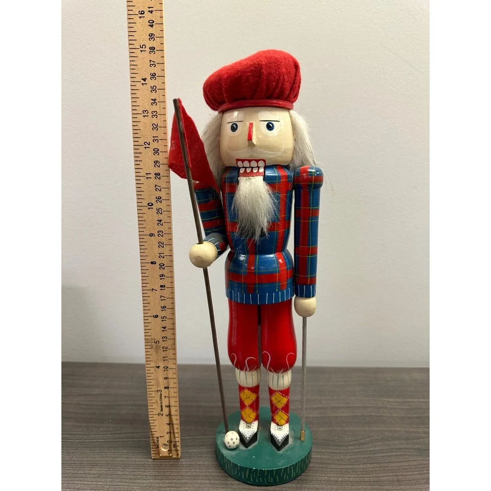 Vintage Wooden Golf Nutcracker Set Green Jacket Plaid Golfer 19th Hole 14 Inch